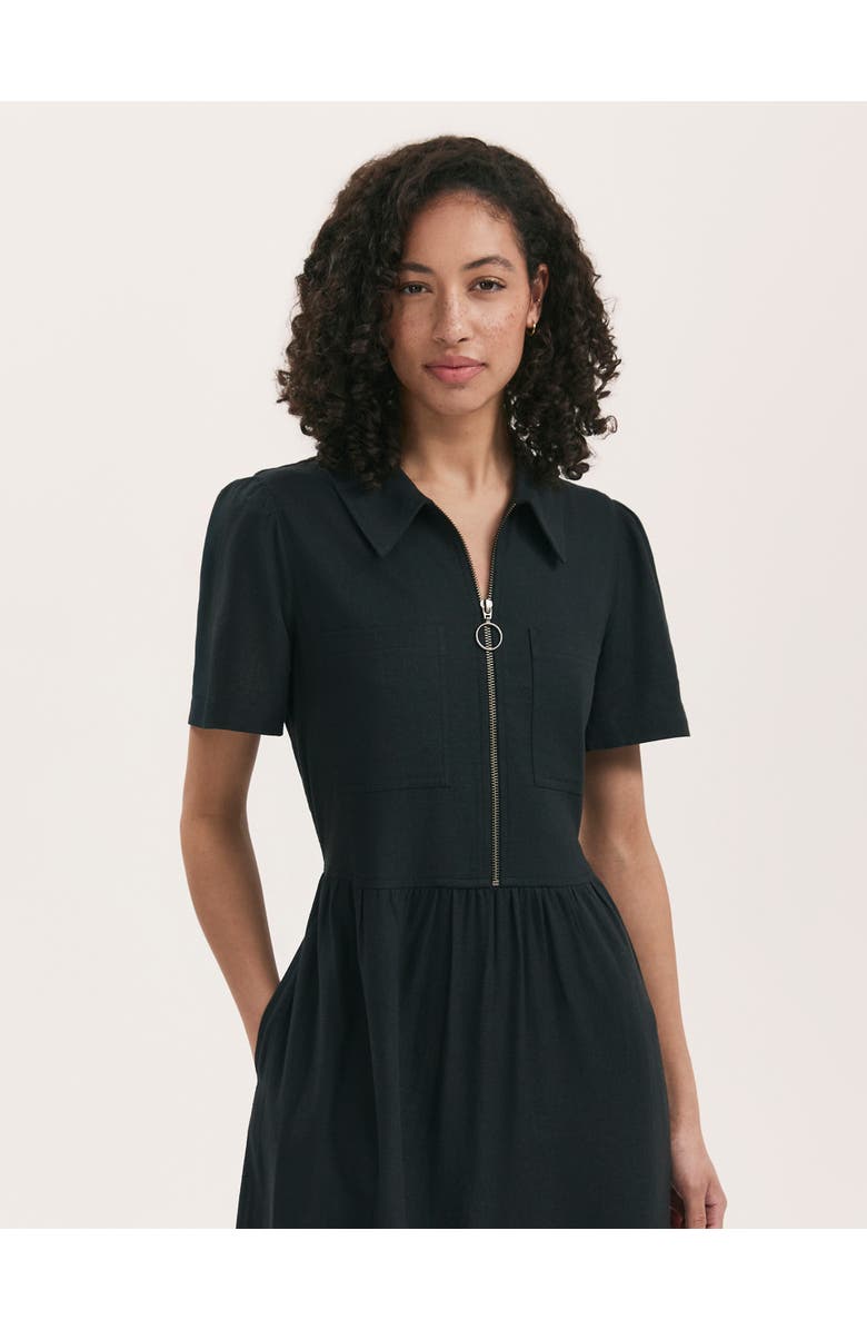 Finery London Tania Linen Blend Midi Shirt Dress, Alternate, color, Black