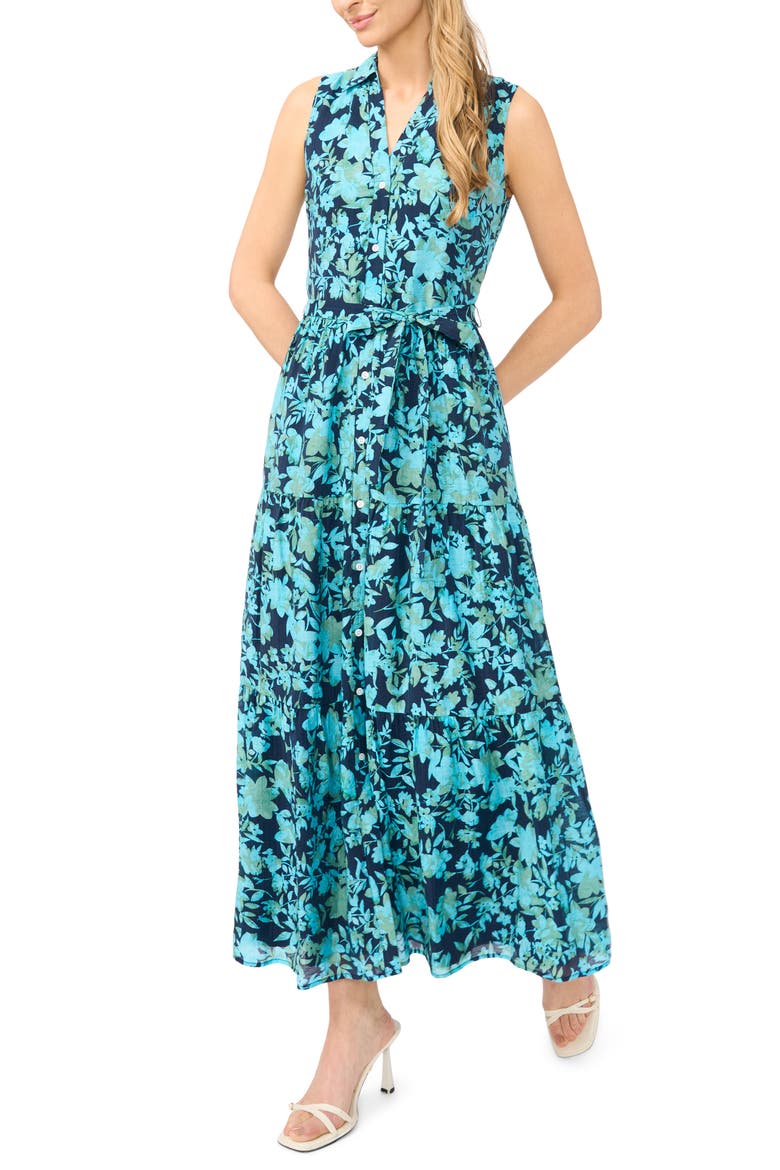 Floral Sleeveless Maxi Shirtdress, Main, color, CLASSIC NAVY