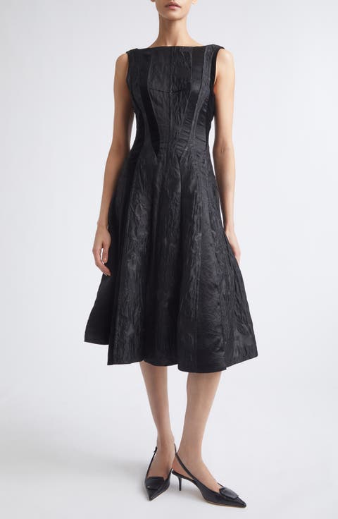 Mixed Media Fit & Flare Midi Dress