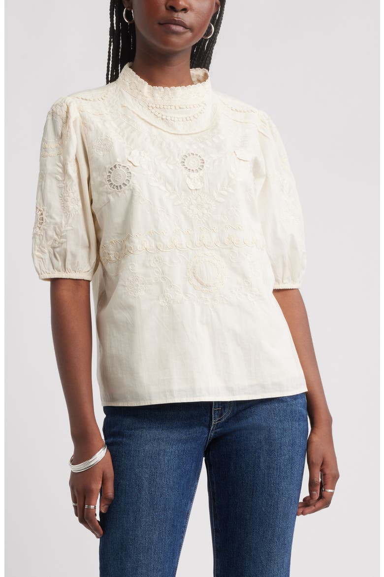 Lace Trim Cotton Broderie AnglaiseTop, Main, color, IVORY DOVE