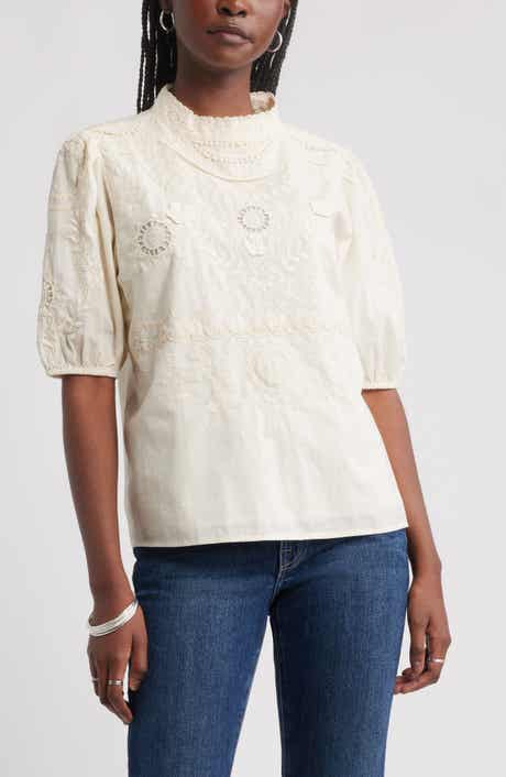 Treasure & Bond Lace Trim Cotton Broderie AnglaiseTop