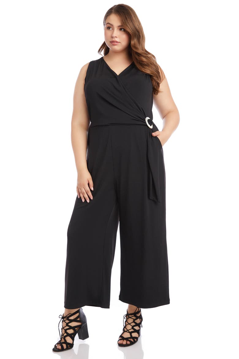Wrap Front Sleeveless Jumpsuit, Alternate, color, BLACK