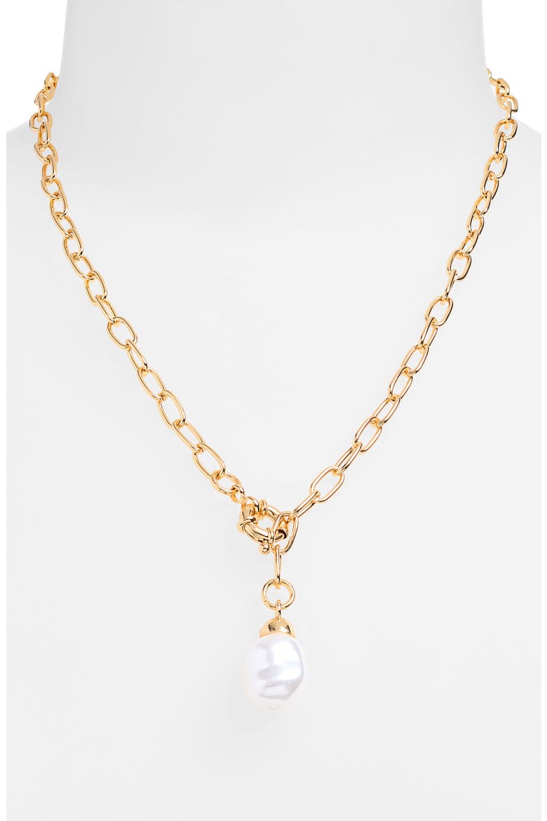 Hera Faux Pearl Drop Y-Necklace, Alternate, color, GOLD