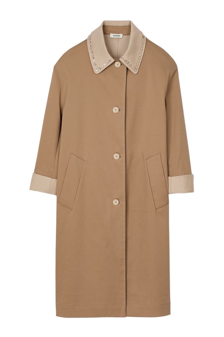 Trench coat with rhinestone collar, Alternate, color, Camel