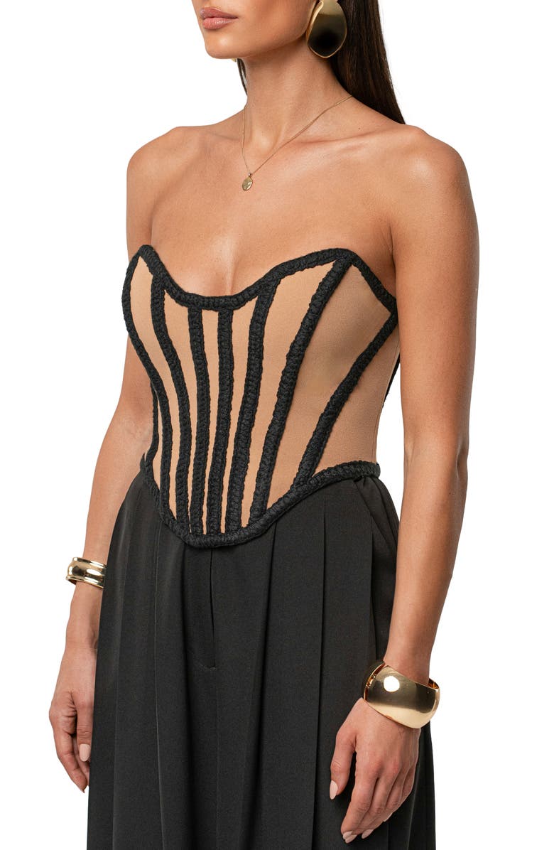 JLUXLABEL Cassis Braided Boning Lace-Up Corset Top, Alternate, color, Black