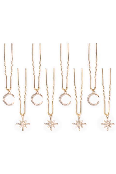Celestia Golden Star & Moon Hair Pins - Set of 8