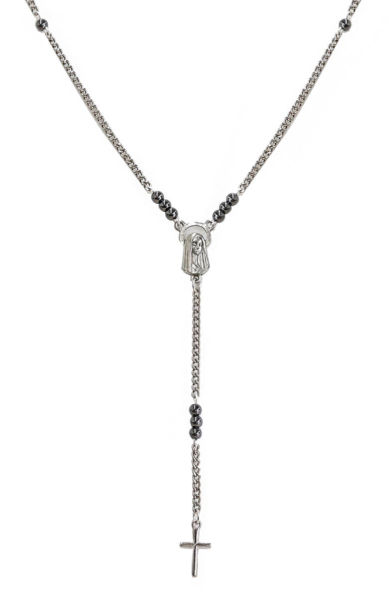 Mr. Ettika Ettika Men's Cross Lariat Necklace, Main, color, Silver