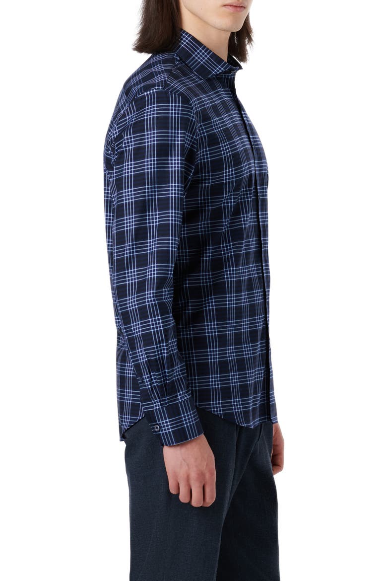 Classic Fit Plaid Stretch Cotton Button-Up Shirt, Alternate, color, NAVY