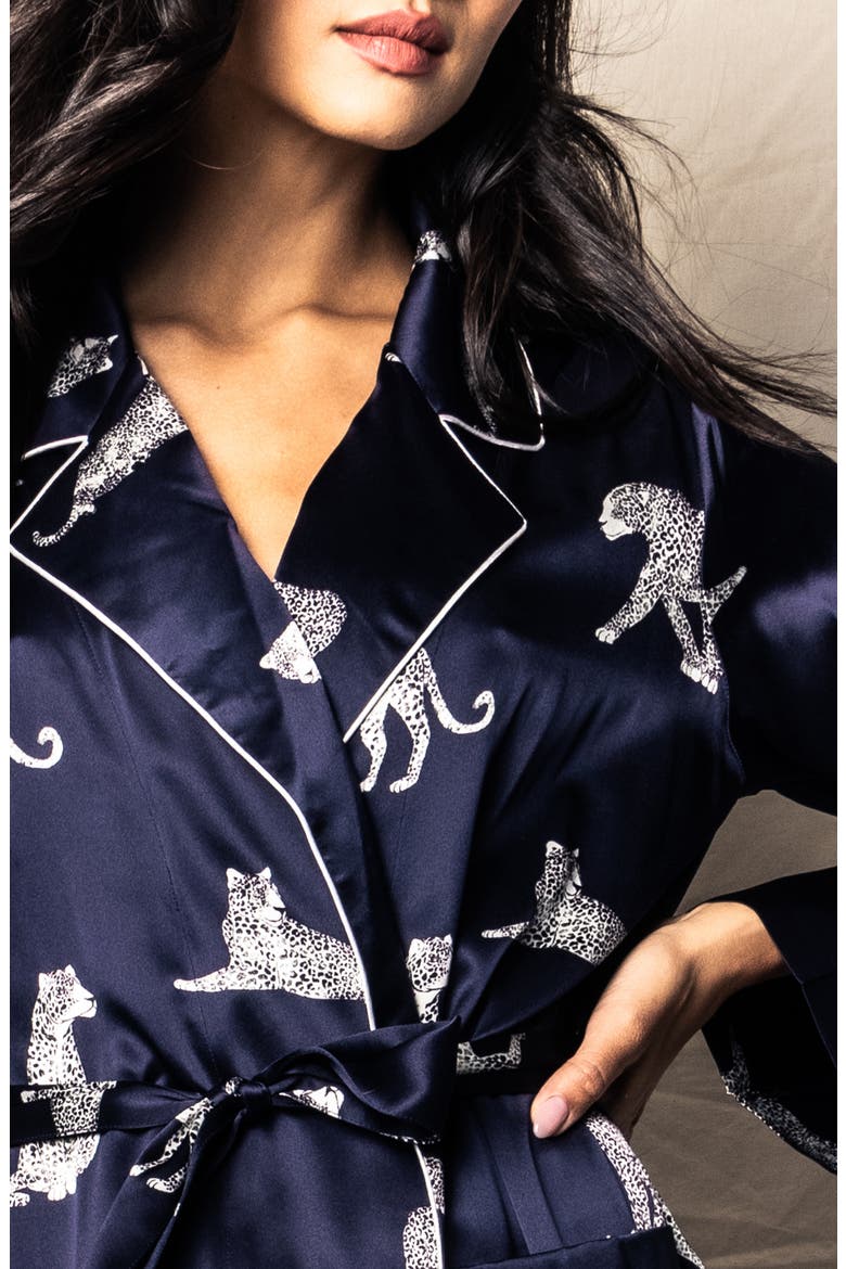 Panthre de Nuit Piped Silk Robe, Alternate, color, NAVY