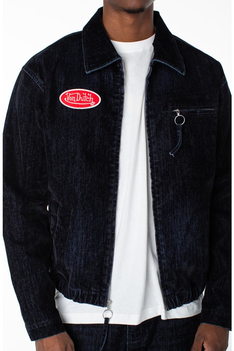 Pagans Flocked Bomber Denim Jacket, Alternate, color, STORM SURGE