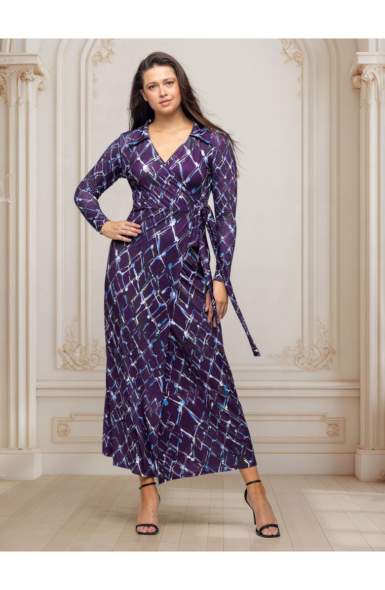 24seven Comfort Apparel Collared Wrap Maxi Dress, Alternate, color, Purple Multi