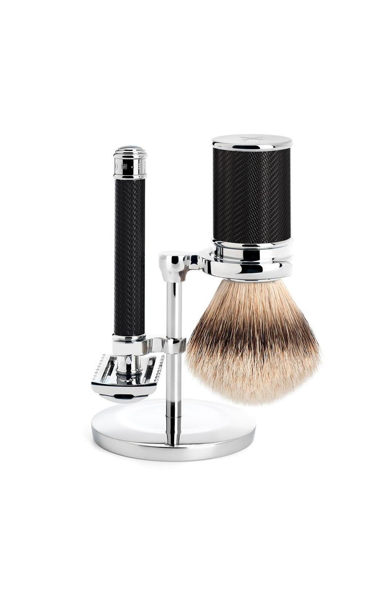 MÜHLE Black/Chrome Silvertip Badger / Safety Razor (Open Comb) Shaving Set, Main, color, Black And Chrome