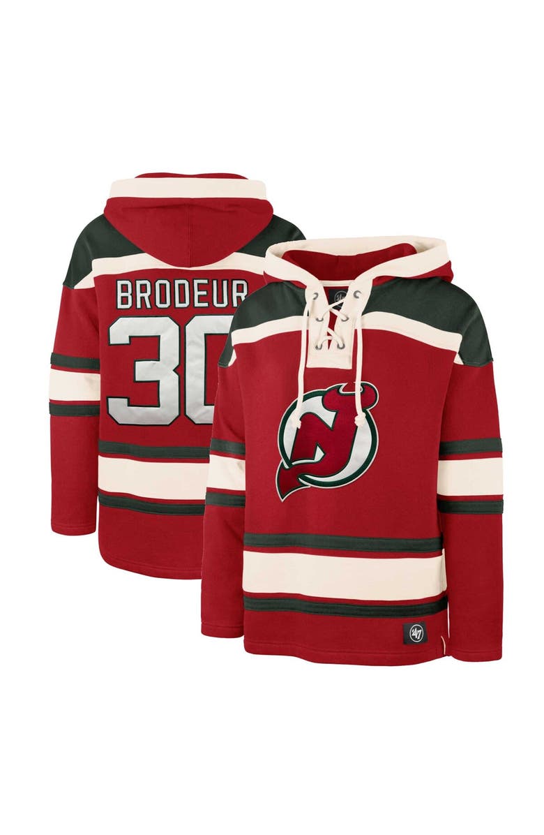 '47 Men's '47 Martin Brodeur Red New Jersey Devils Retired Player Name & Number Lacer Pullover Hoodie, Alternate, color, Red