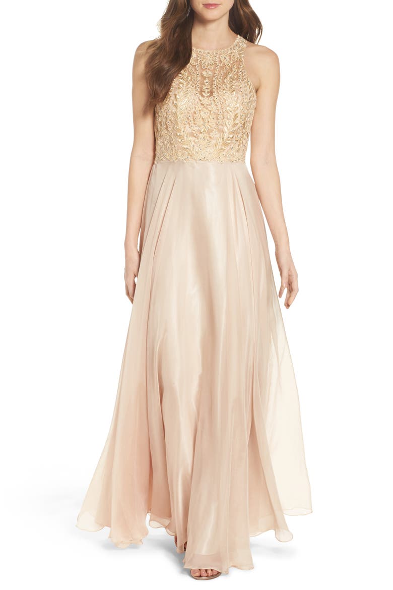 Sean Collecion Embellished Gown, Main, color, CHAMPAGNE