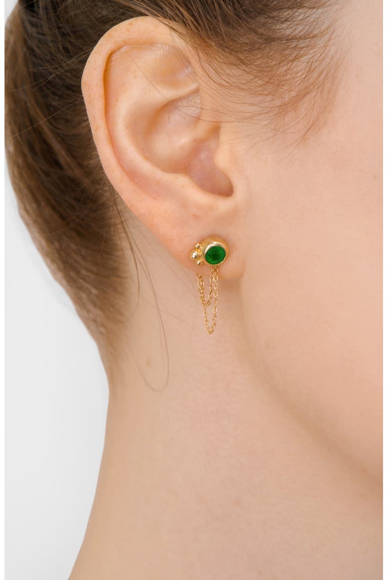 Bonheur Emerald Chain Stud Earrings, Alternate, color, YELLOW GOLD/ GREEN