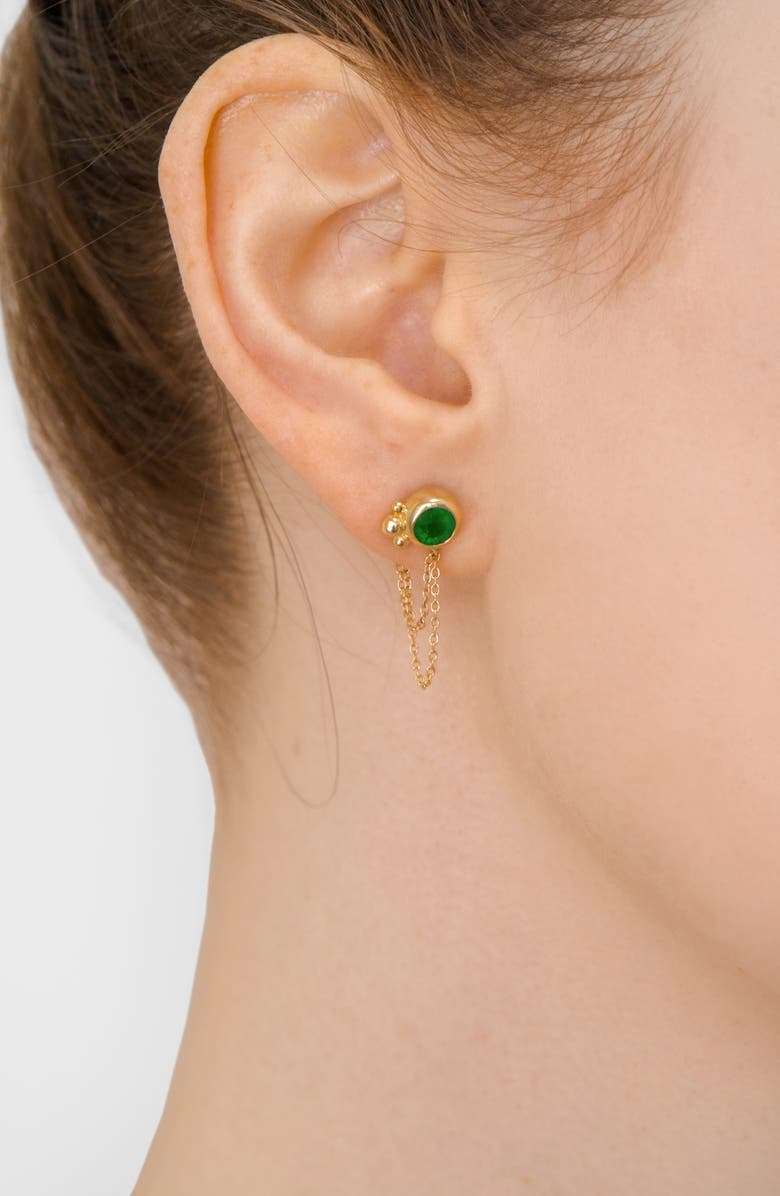 Anzie Bonheur Emerald Chain Stud Earrings, Alternate, color, Yellow Gold/ Green