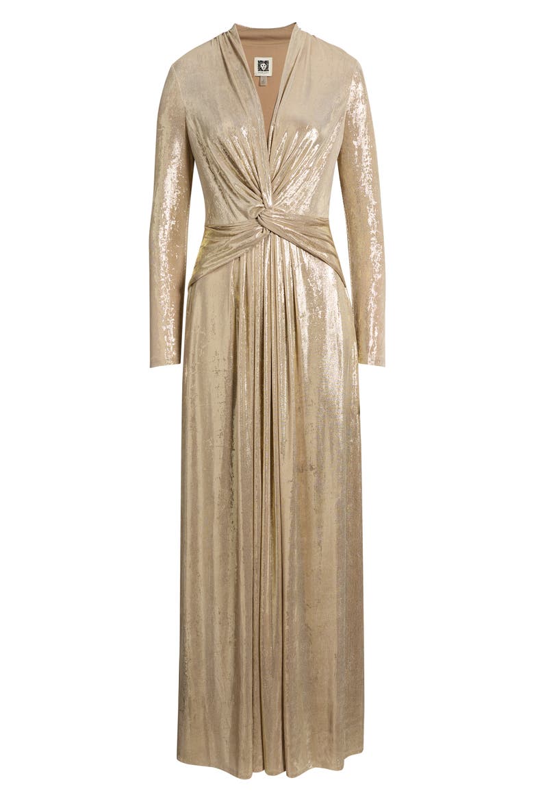 Twist Front Metallic Maxi Dress, Alternate, color, CHAMPAGNE