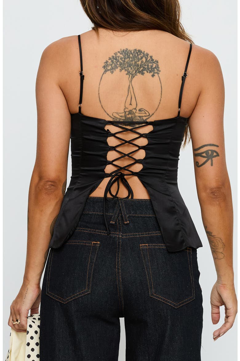Hildy Tie-Back Satin Top, Alternate, color, BLACK