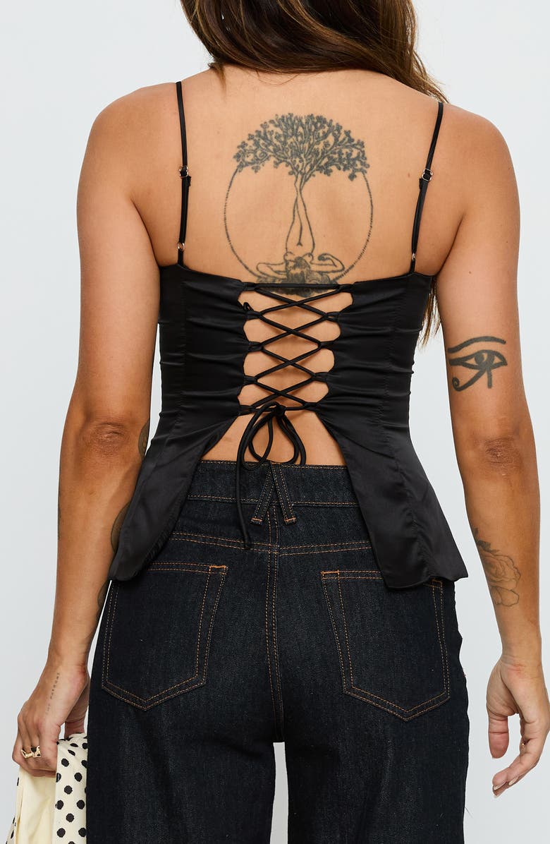 Princess Polly Hildy Tie-Back Satin Top, Alternate, color, Black