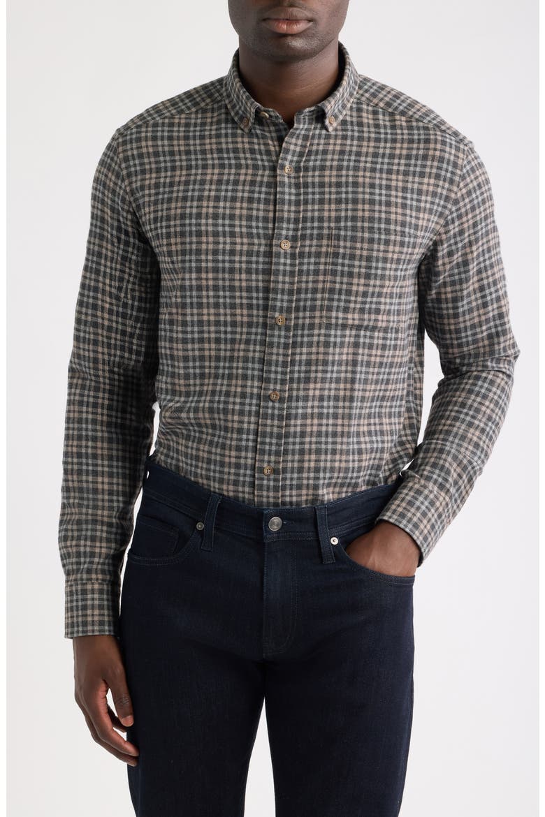 Neal Heathered Check Flannel Button-Down Shirt, Main, color, CHARCOAL / TAN SPLIT PLAID