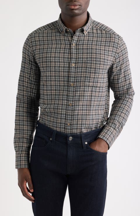 Neal Heathered Check Flannel Button-Down Shirt
