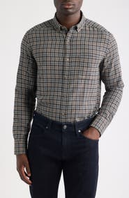 Johnston & Murphy Neal Heathered Check Flannel Button-Down Shirt