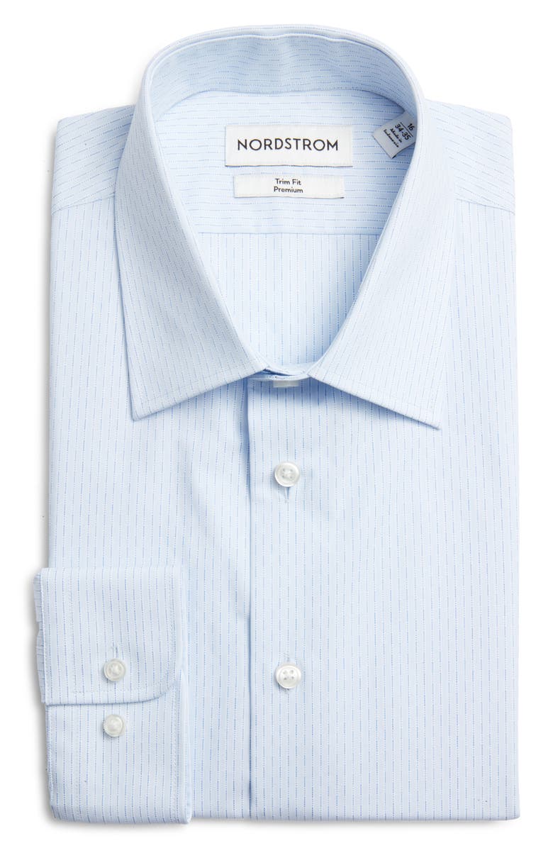 Nordstrom Trim Fit Pinstripe Premium Cotton Dobby Dress Shirt, Main, color, Blue Isidoro Stripe