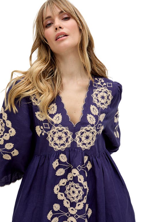 Raffya Arianna V- Neck Embroidered Maxi Dress In Blue
