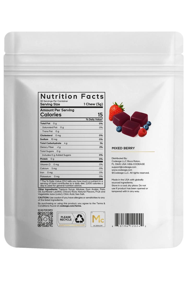 Miracle Candy Mixed Berry, 0g Sugar Low Calorie Soft Chews, Allulose, Prebiotic Fiber, Alternate, color, White