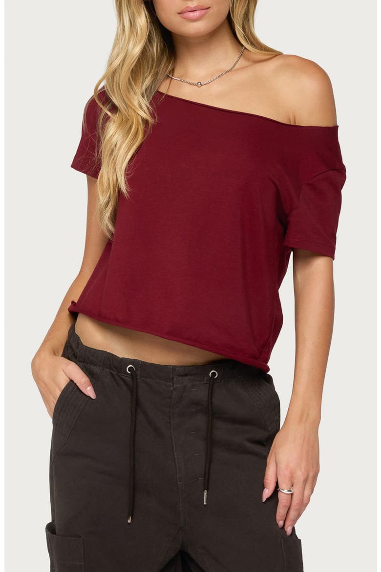 Dosie One-Shoulder Crop Top, Main, color, BURGUNDY