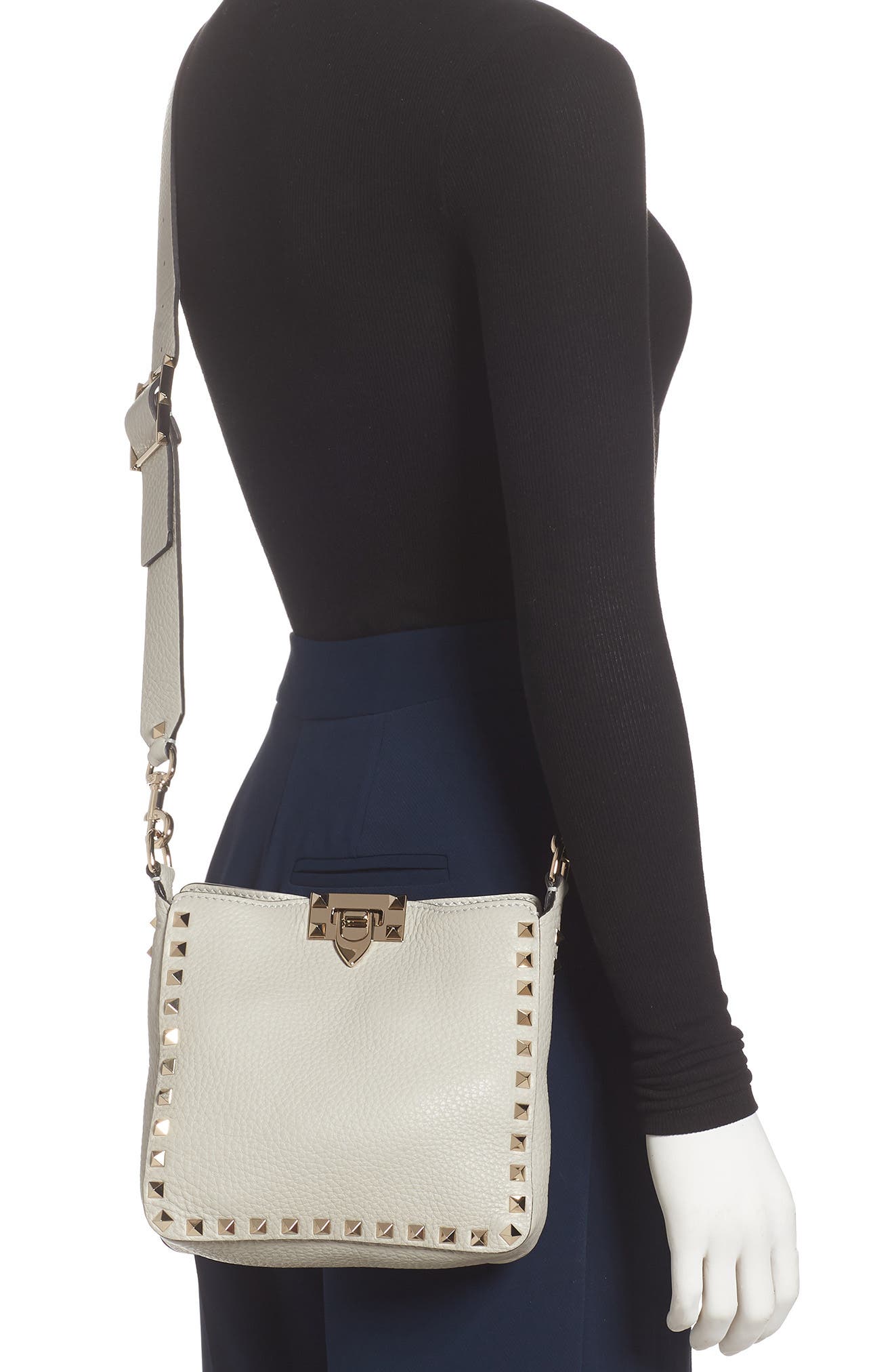 Mini Rockstud Leather Hobo Bag, Alternate, color, OPAL GREY
