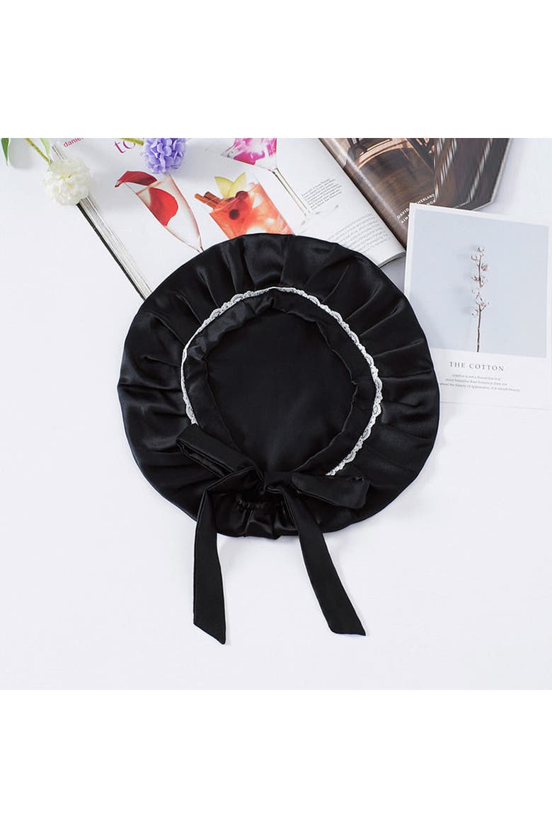 Pure Silk Lace Bonnet with Ribbons, Alternate, color, Black