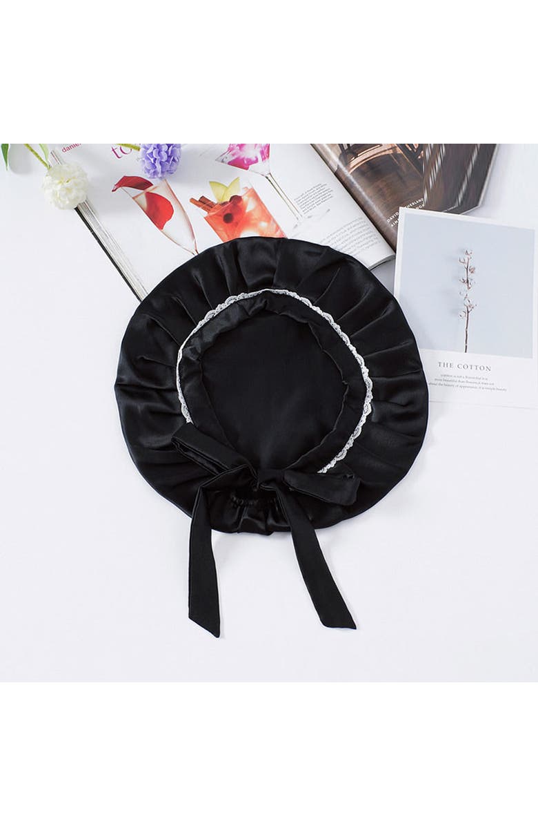 SILKSILKY Pure Silk Lace Bonnet with Ribbons, Alternate, color, Black