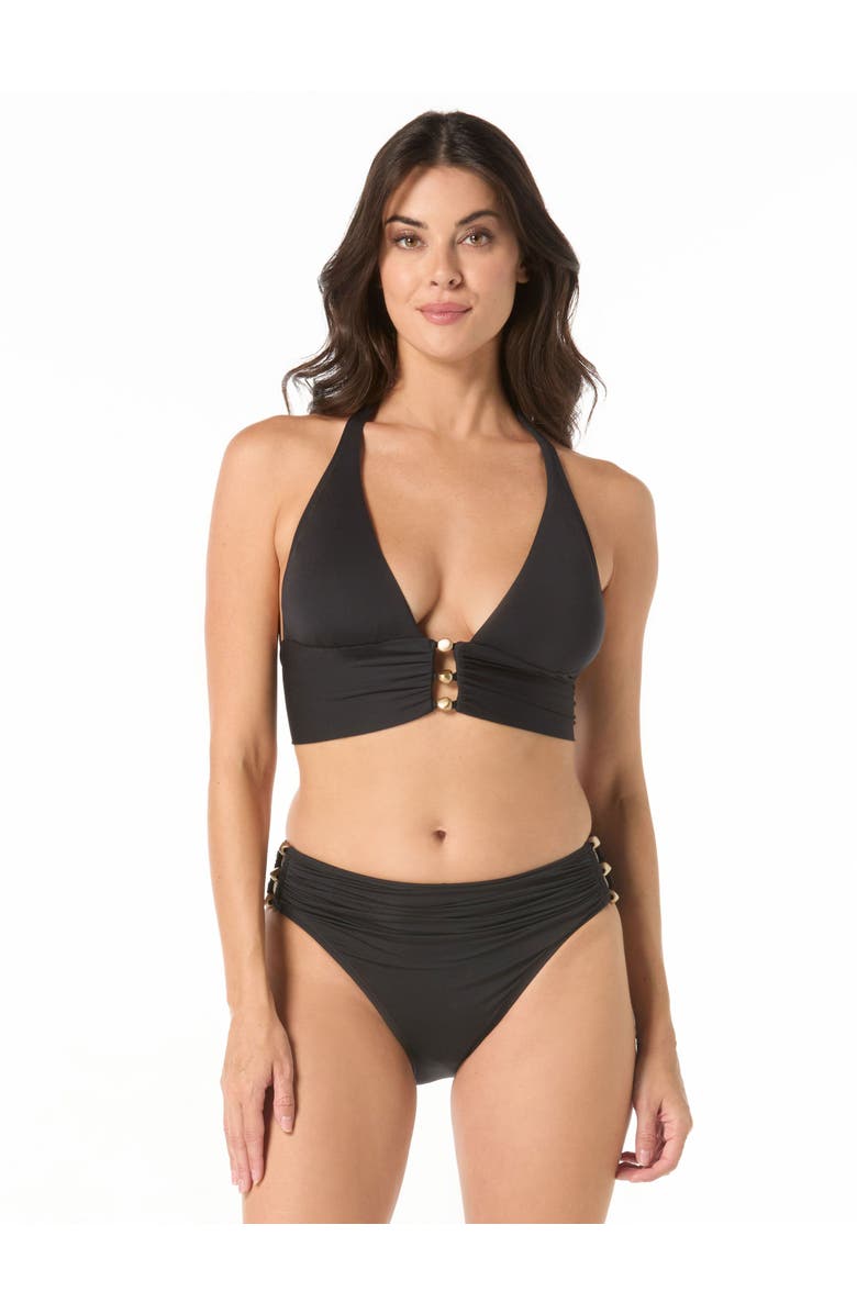 Carmen Marc Valvo Beaded Halter Bikini Top, Main, color, Black