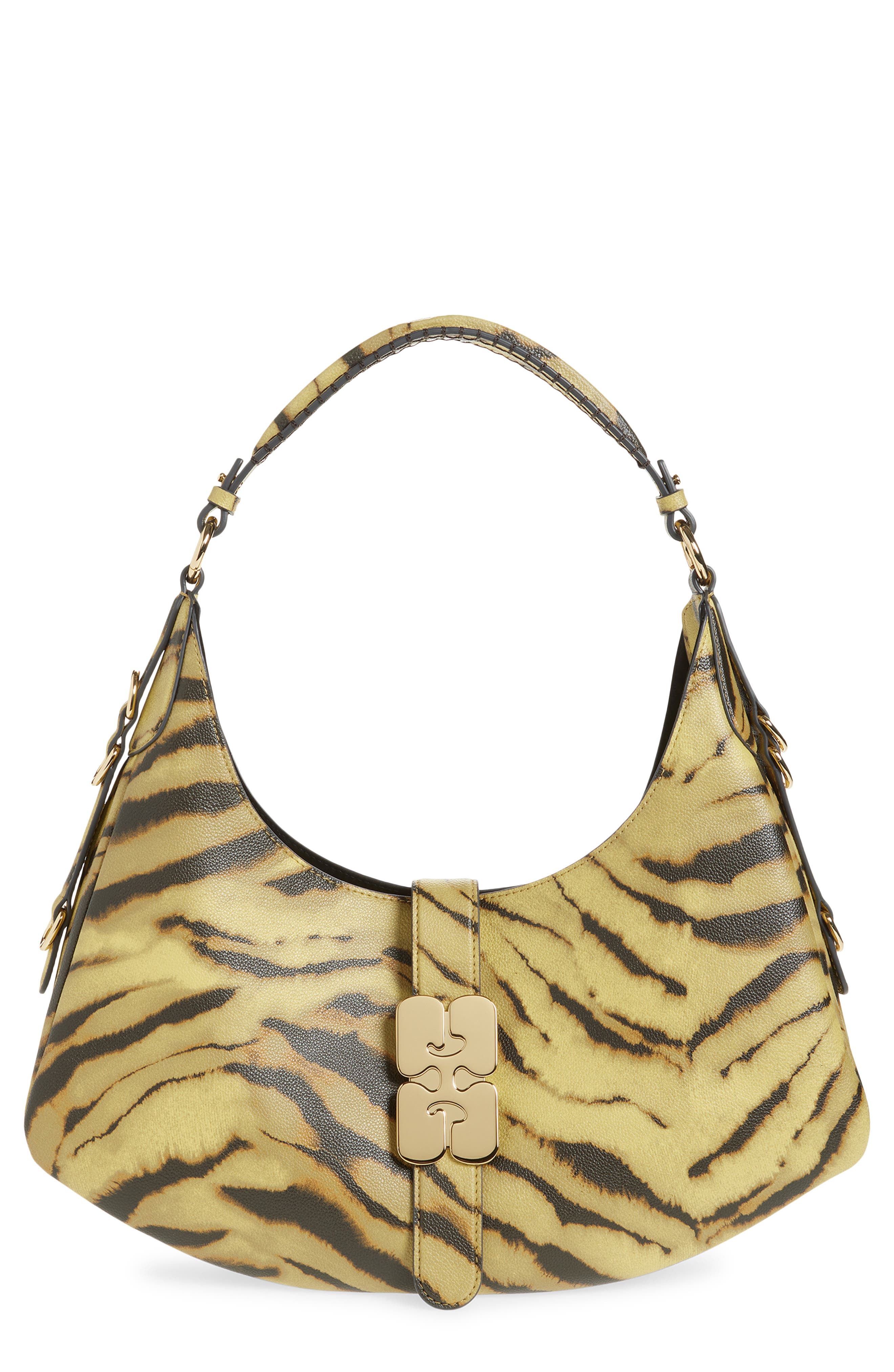 Ganni Small Kat Zebra Print Shoulder Bag, Main, color, 