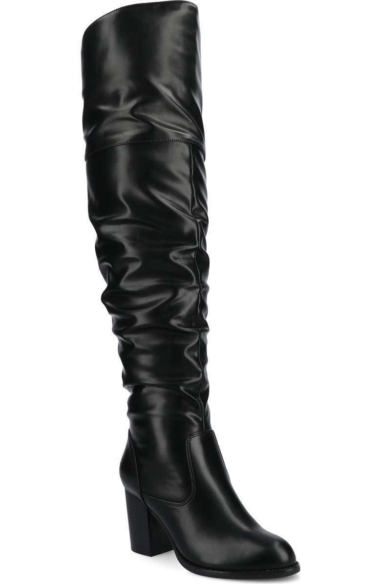 Journee Collection JOURNEE Kaison Ruched Tall Boot - Extra Wide Calf, Main, color, Black Pu