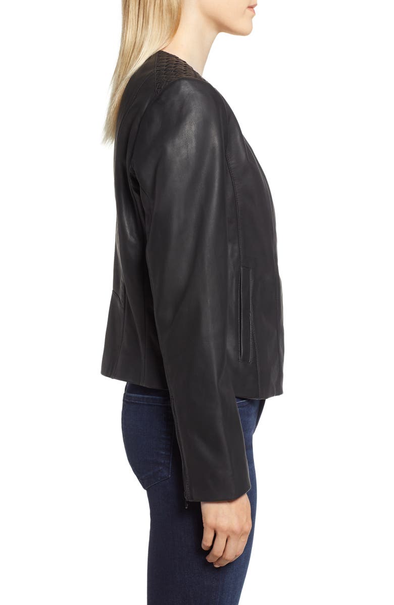 Cole Haan Collarless Leather Jacket, Alternate, color, 