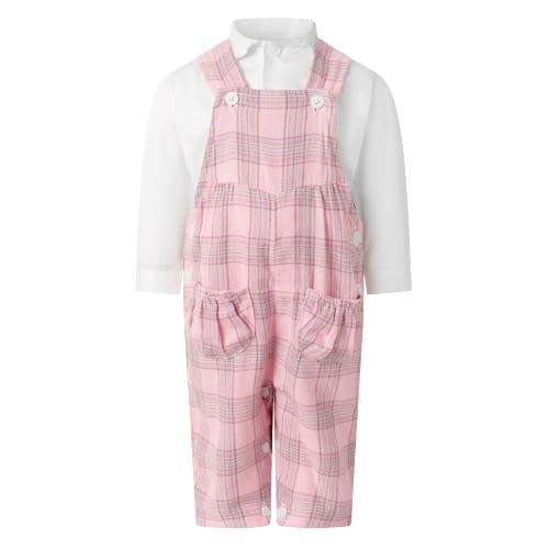 Rachel Riley Check Dungaree And Blouse Set In Pink