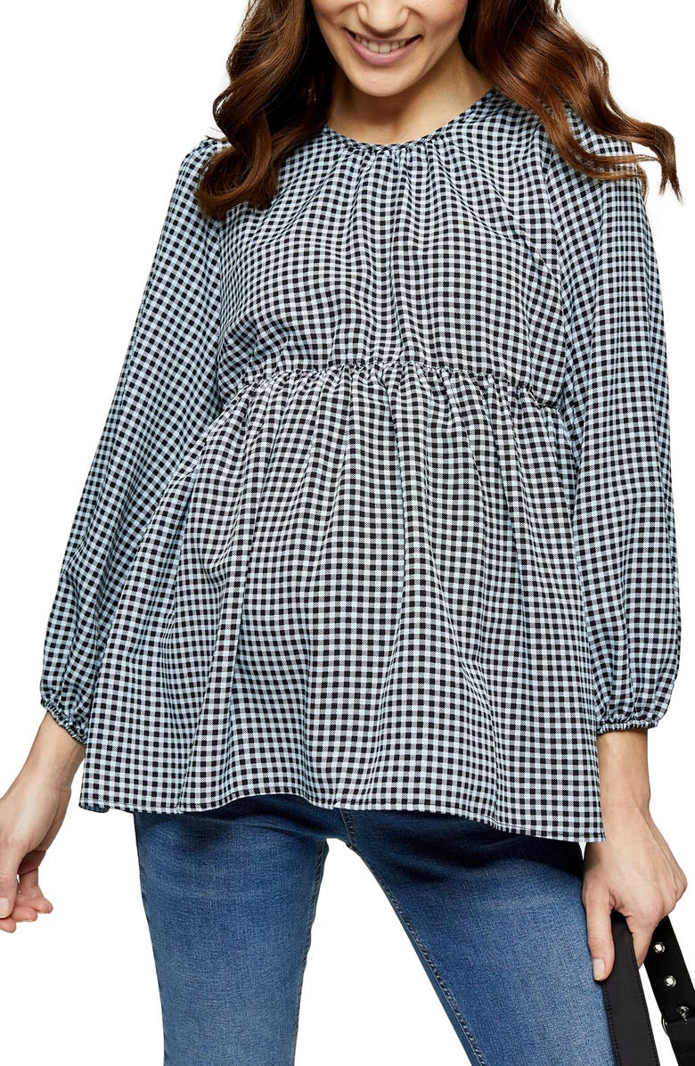 Topshop Gingham Maternity Blouse, Main, color,