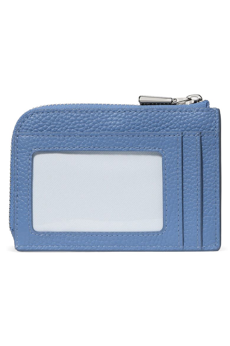 mini pebble leather zip card case, Alternate, color, BLUE