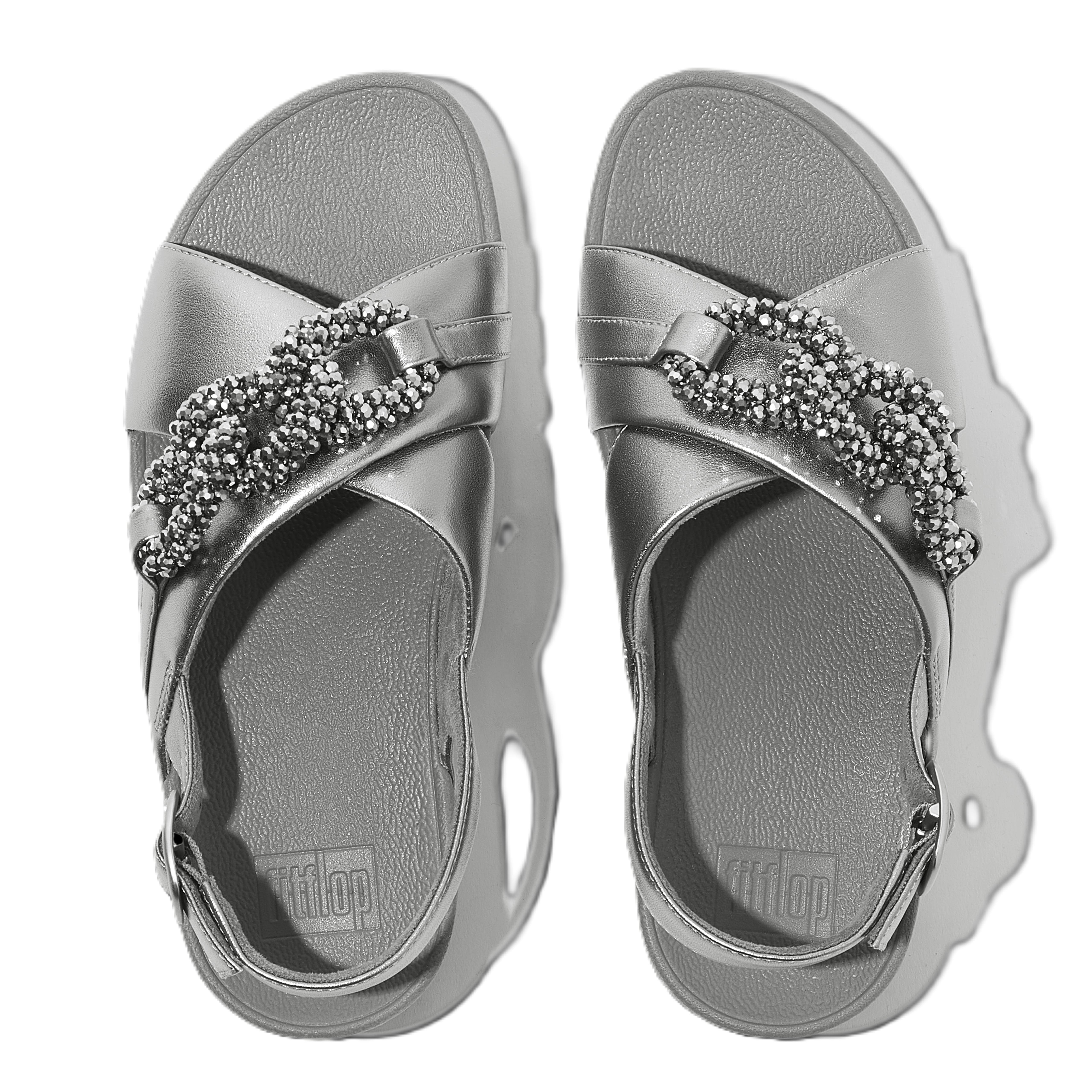 Lulu Beaded Chain Back Strap Sandals, Alternate, color, Silvereen