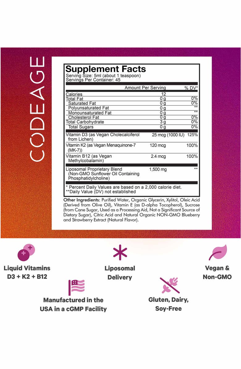 Codeage Wonder-D Vegan Vitamin D3 + K2 + B12 Liquid Supplement, Alternate, color, White
