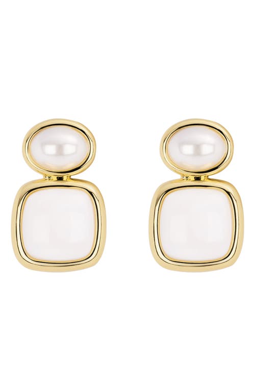 Athra Luxe Lapis And Imitation Pearl Drop Earrings In Gold
