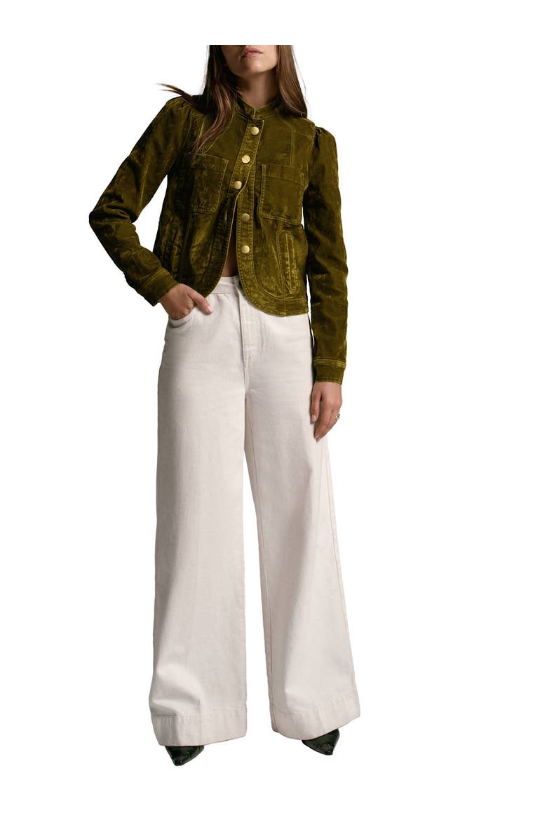 MINT VELVET Puff Shoulder Flocked Jacket, Alternate, color, Khaki