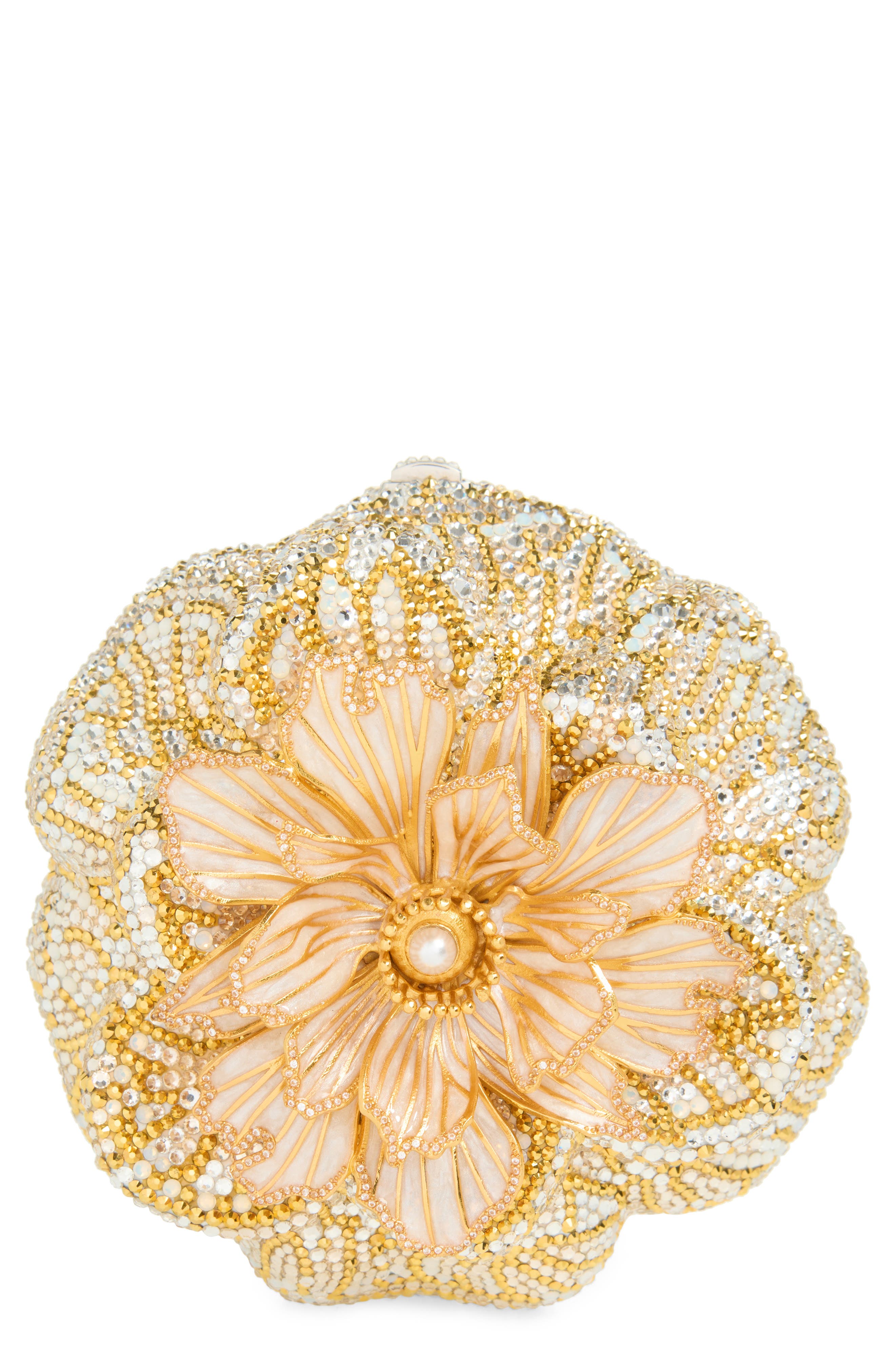 JUDITH LEIBER COUTURE Magnolia Crystal Minaudière, Main, color, Silver Rhine Multi