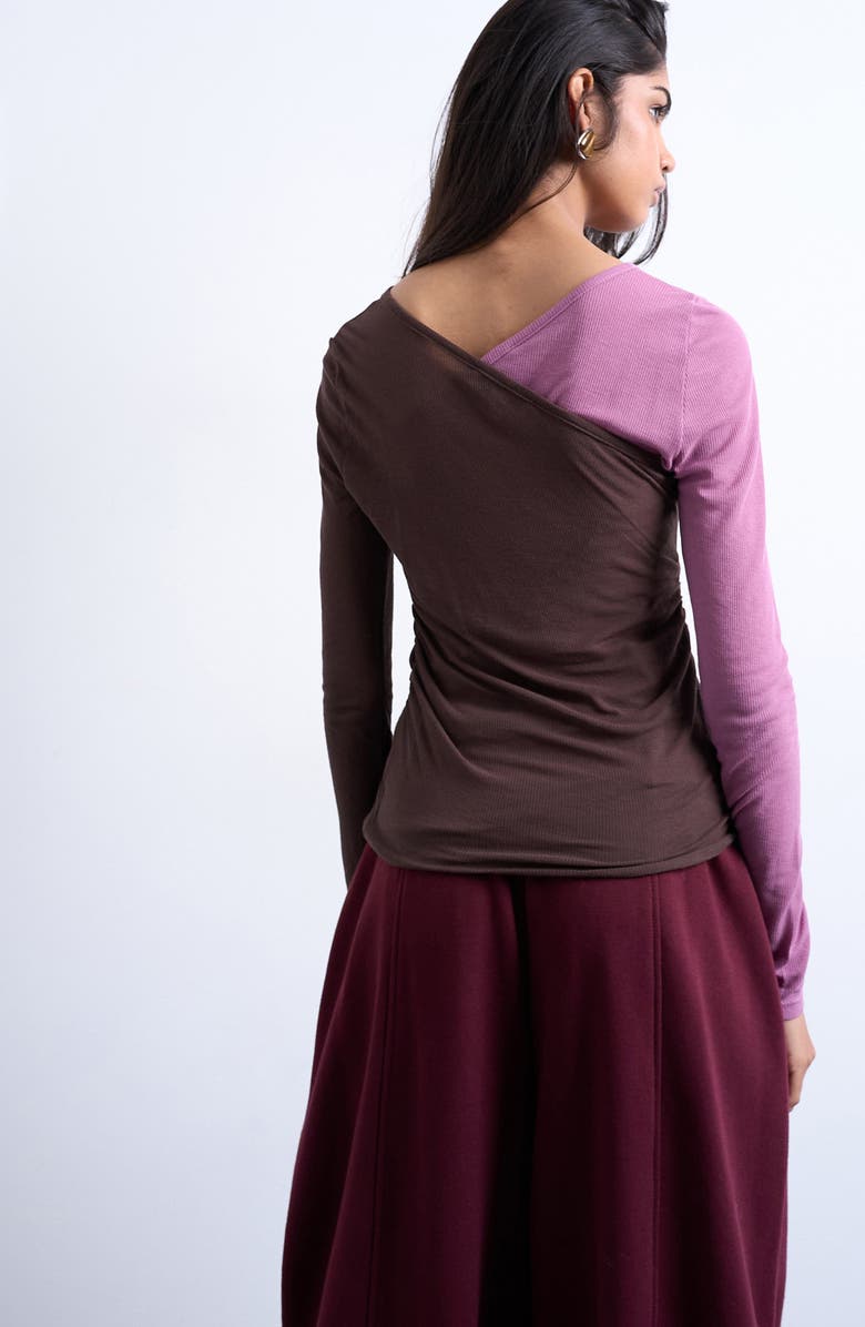 Topshop Colorblock Rib Top, Alternate, color, Pink And Chocolate