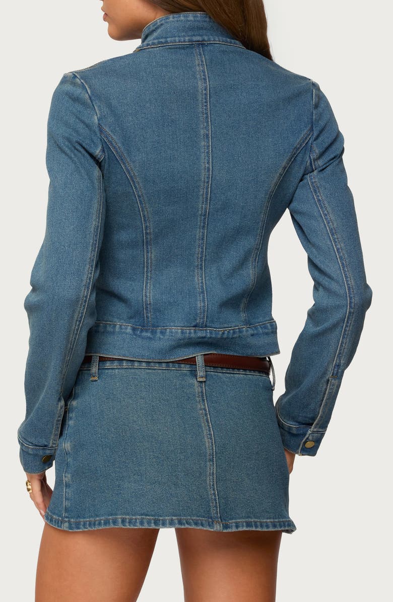 EDIKTED Josiee Crop Stretch Denim Jacket, Alternate, color, 
