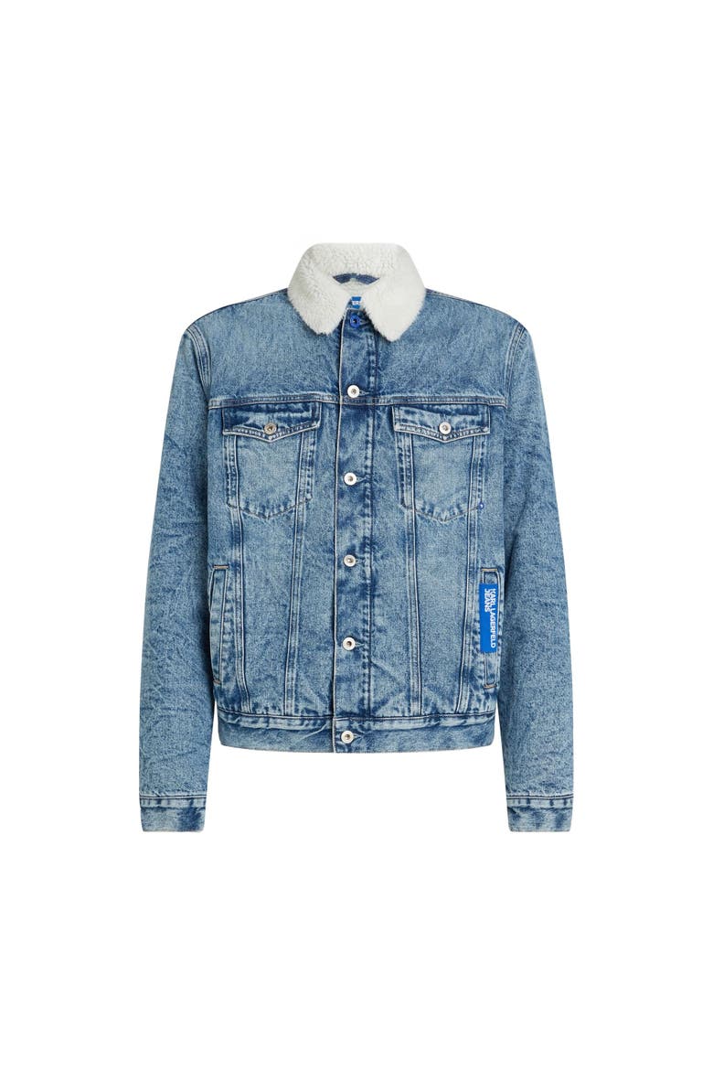 Men's Shearling Denim Jacket, Alternate, color, Washed Mid Blue