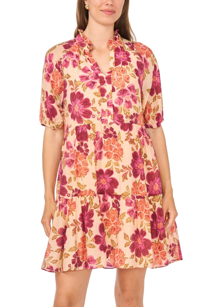 Floral Short Sleeve Tiered Dress, Alternate, color, PINK MULTI