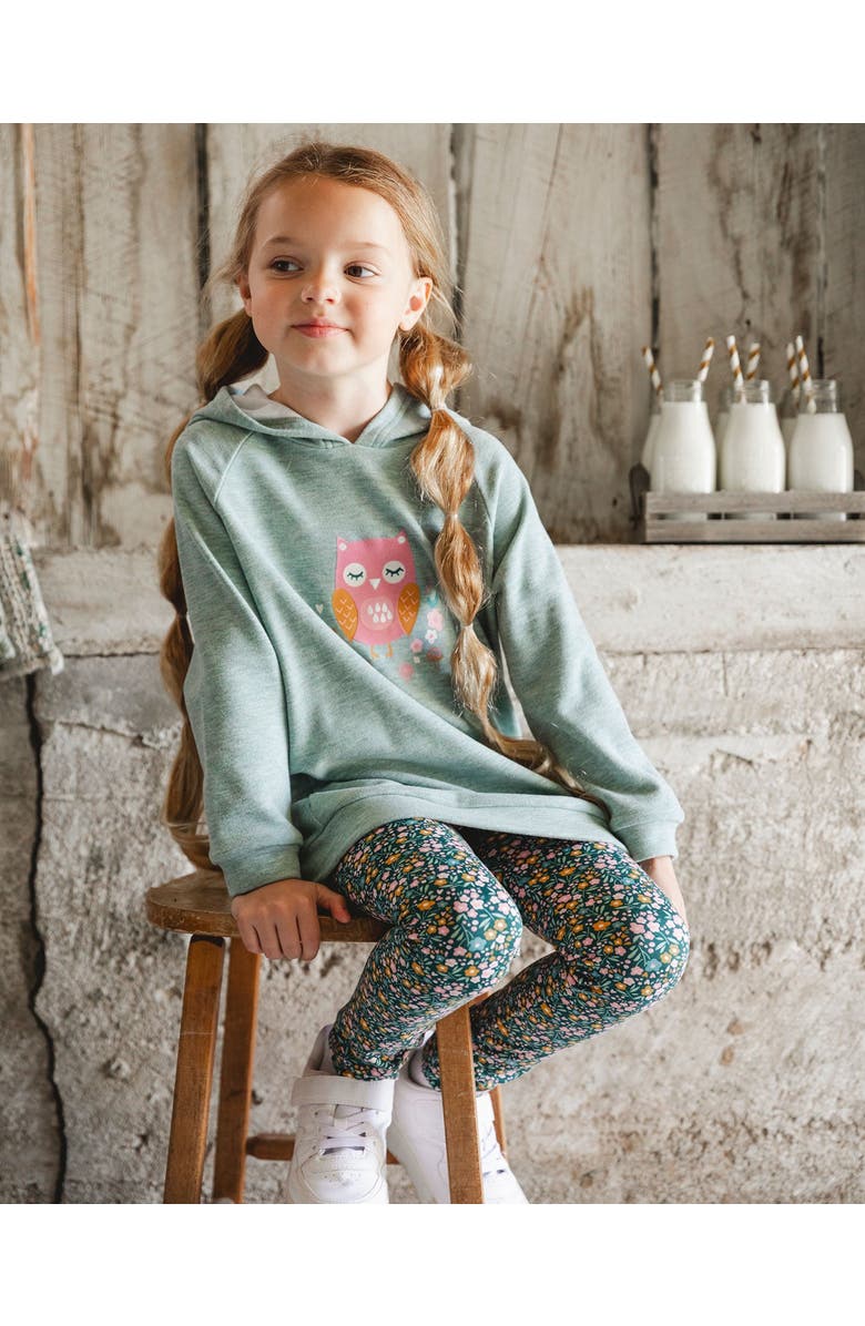 Deux par Deux Hooded Tunic with Owl, Main, color, Sage Green